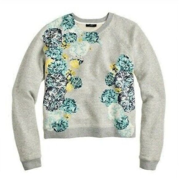 NWT-XS-J.Crew Aquatic floral sweatshirt / X-SMALL / HTHR GRAPHITE